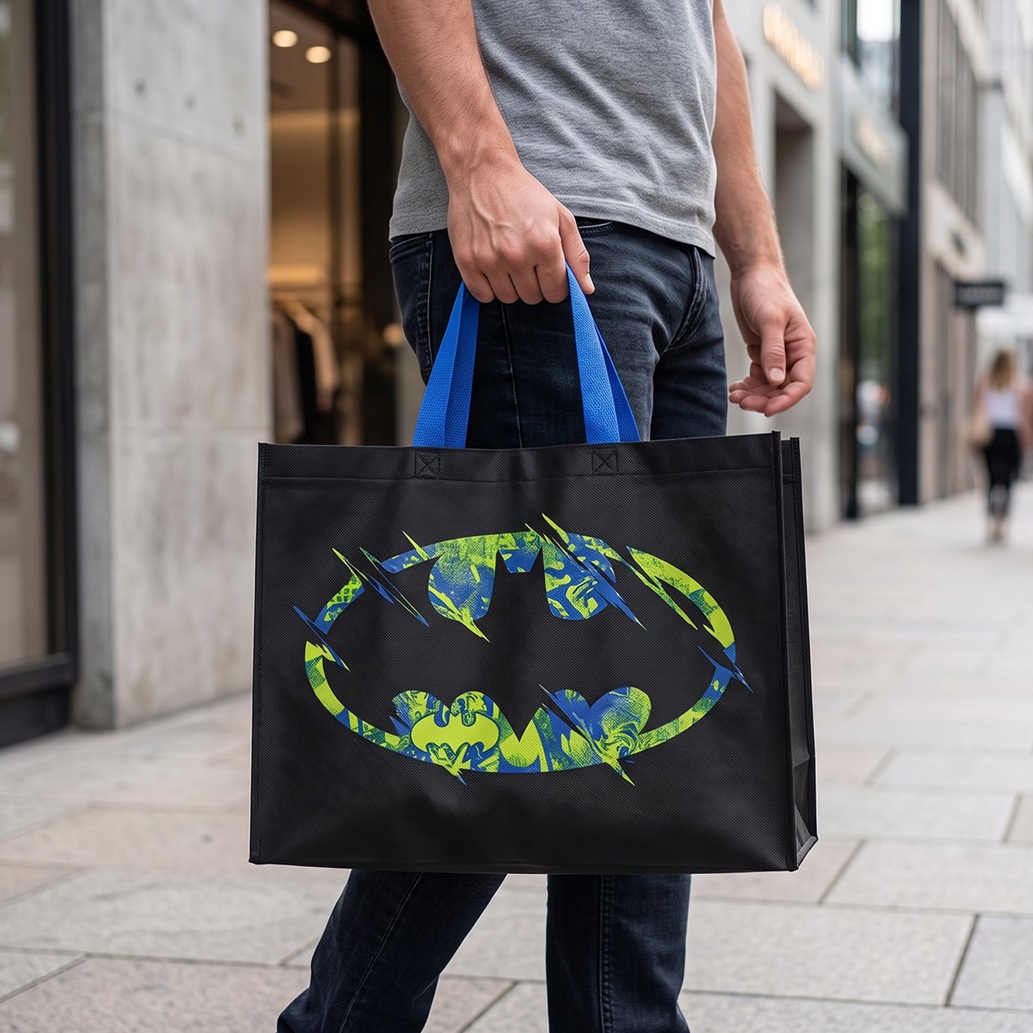 Wukusy premium large multipurpose carry hand bag in black, 33x43 cm, with sturdy handles and spacious interior for versatile use.