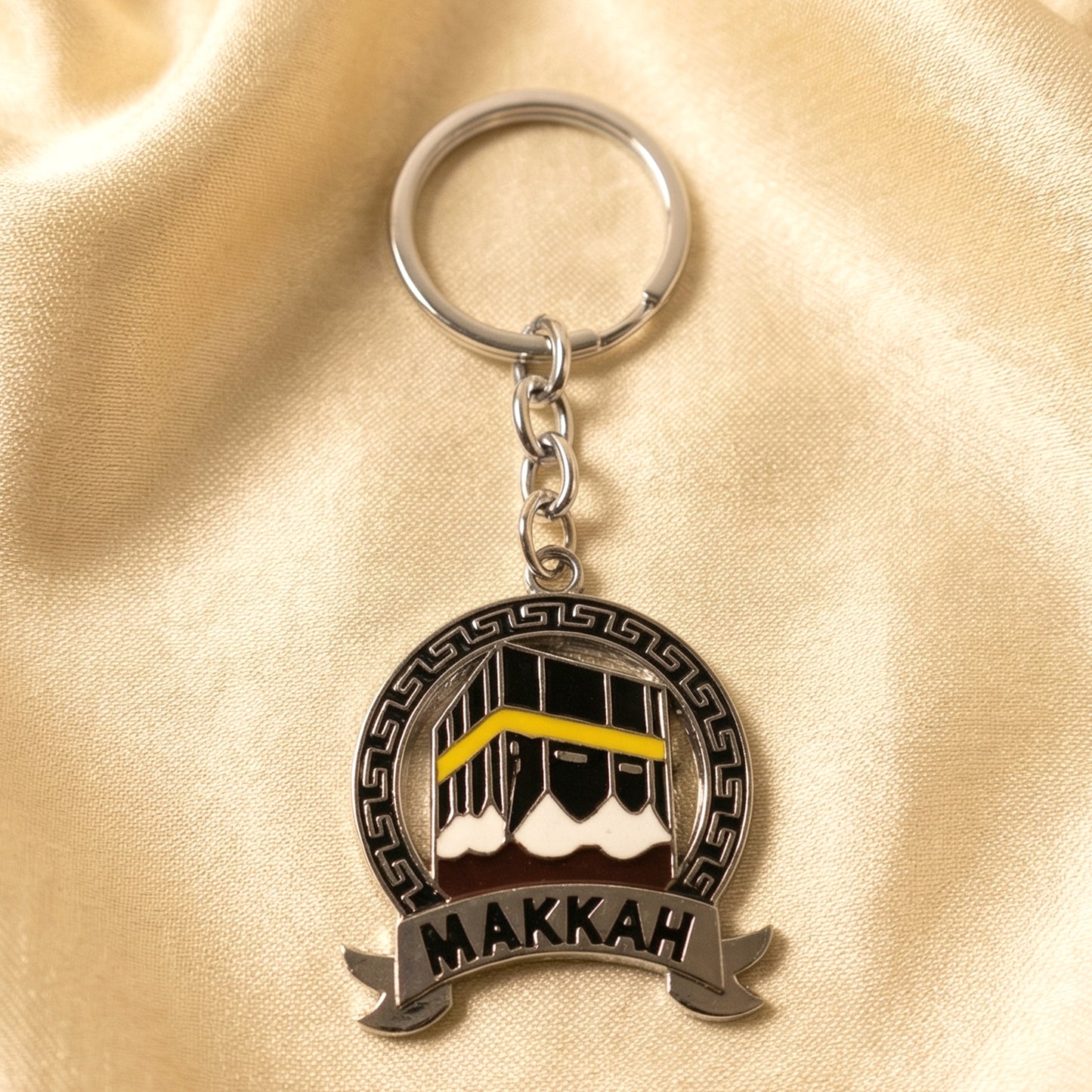 Premium Makkah Design Metal Keychain With Round Pendant (1 Pc)