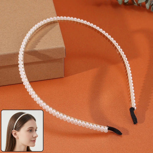 Wukusy premium pearl-embellished slim hairband with elegant design, ideal for styling and accessorizing hair.