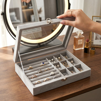 Premium Velvet Jewellery Organizer Box With Transparent Lid