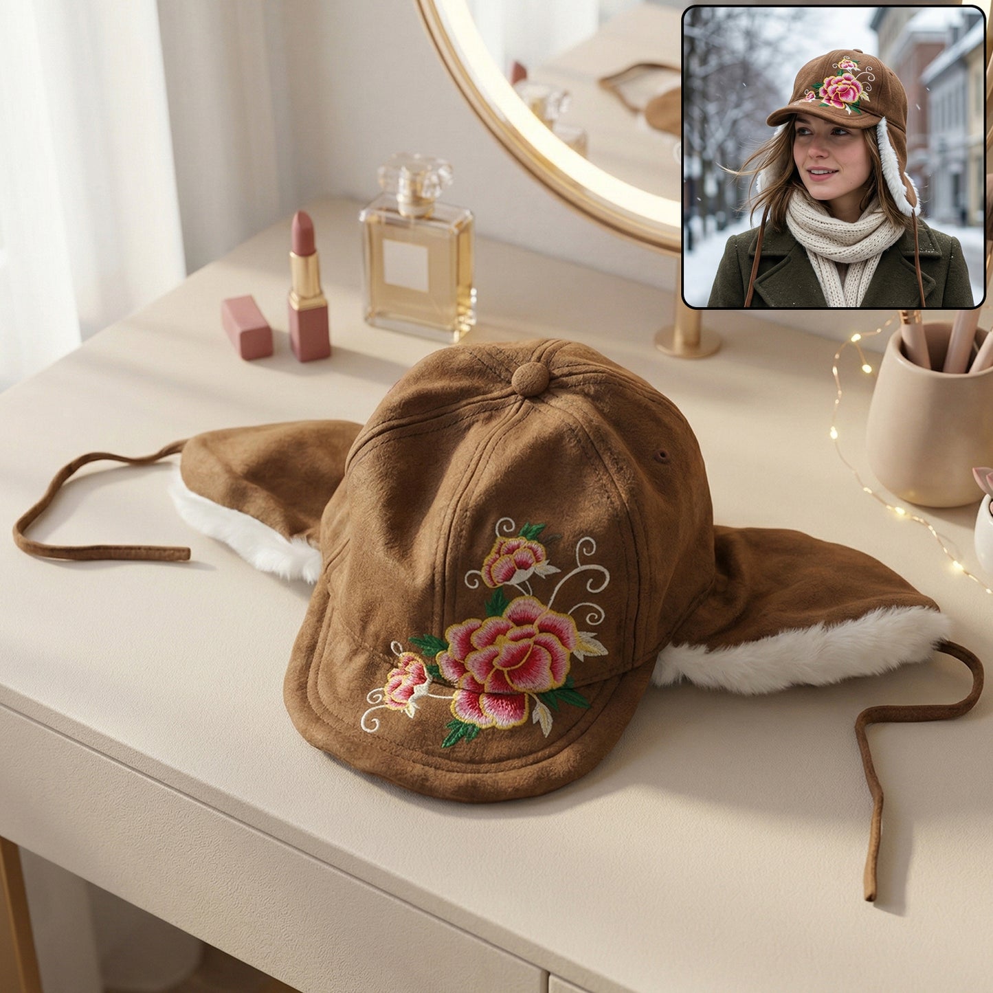 Wukusy premium winter ear flap cap for women with cozy fleece lining and adjustable chin strap, stylish warm headwear for cold weather.