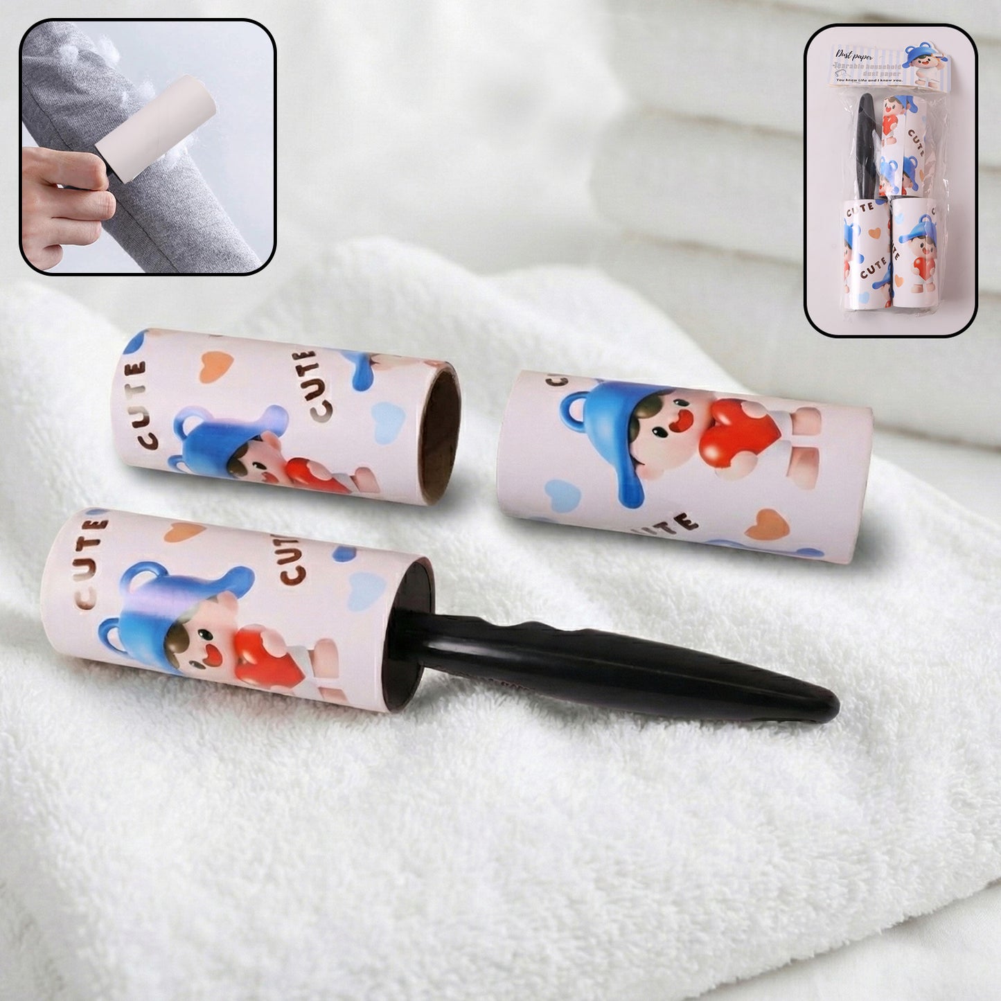 Reusable Sticky Lint Roller With Handle (1 Set)
