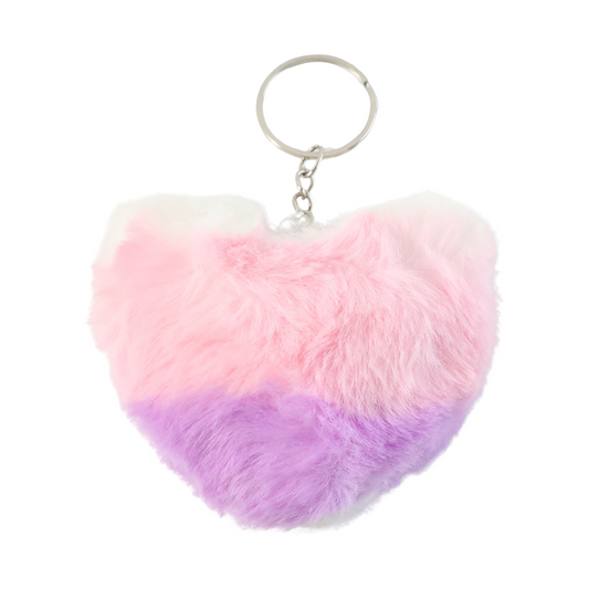 Soft plush heart-shaped keychain by Wukusy featuring a cute, colorful design, perfect for attaching to keys or bags.