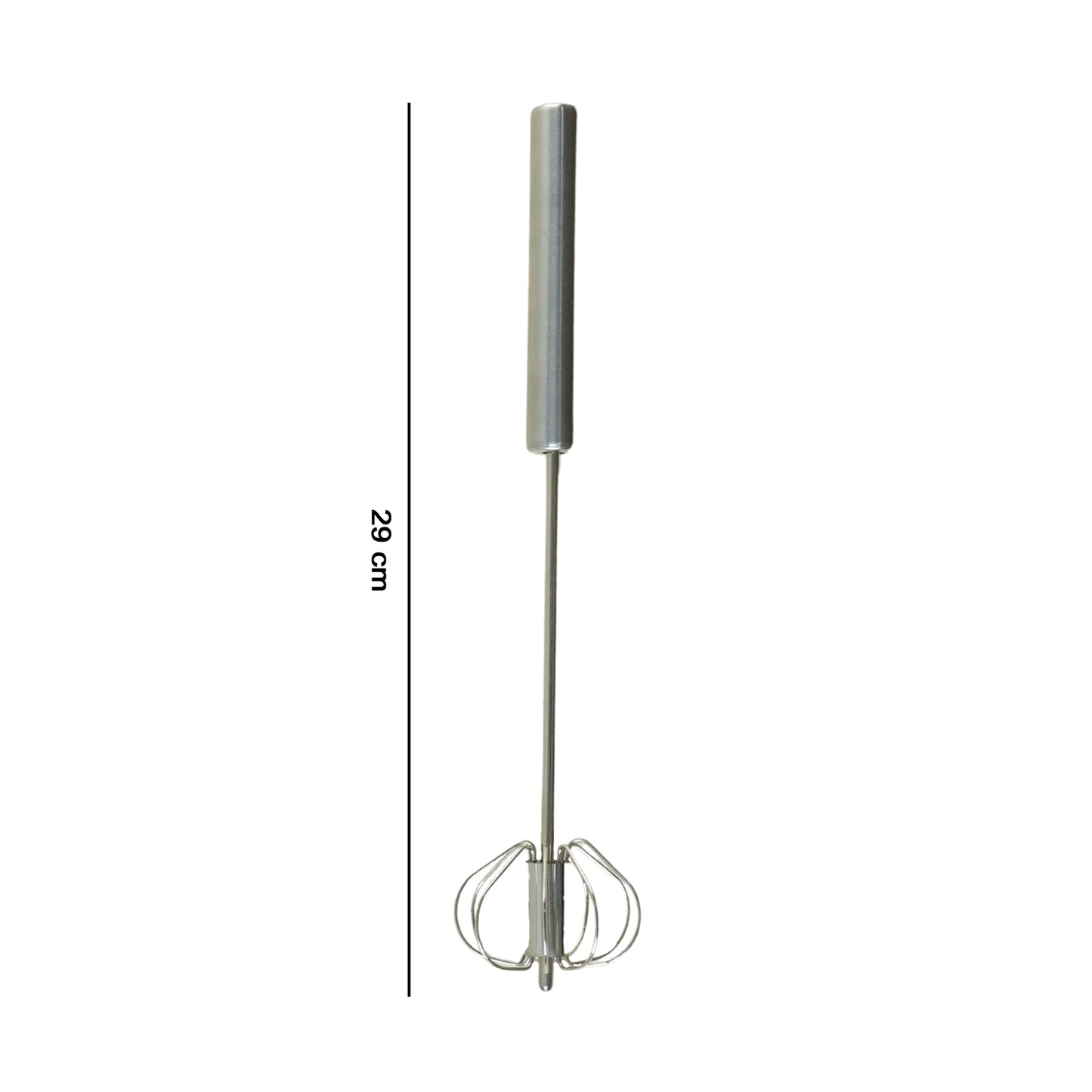 Wukusy stainless steel hand push rotary whisk, 29 cm, with a handle and rotary mechanism for efficient mixing and whisking.