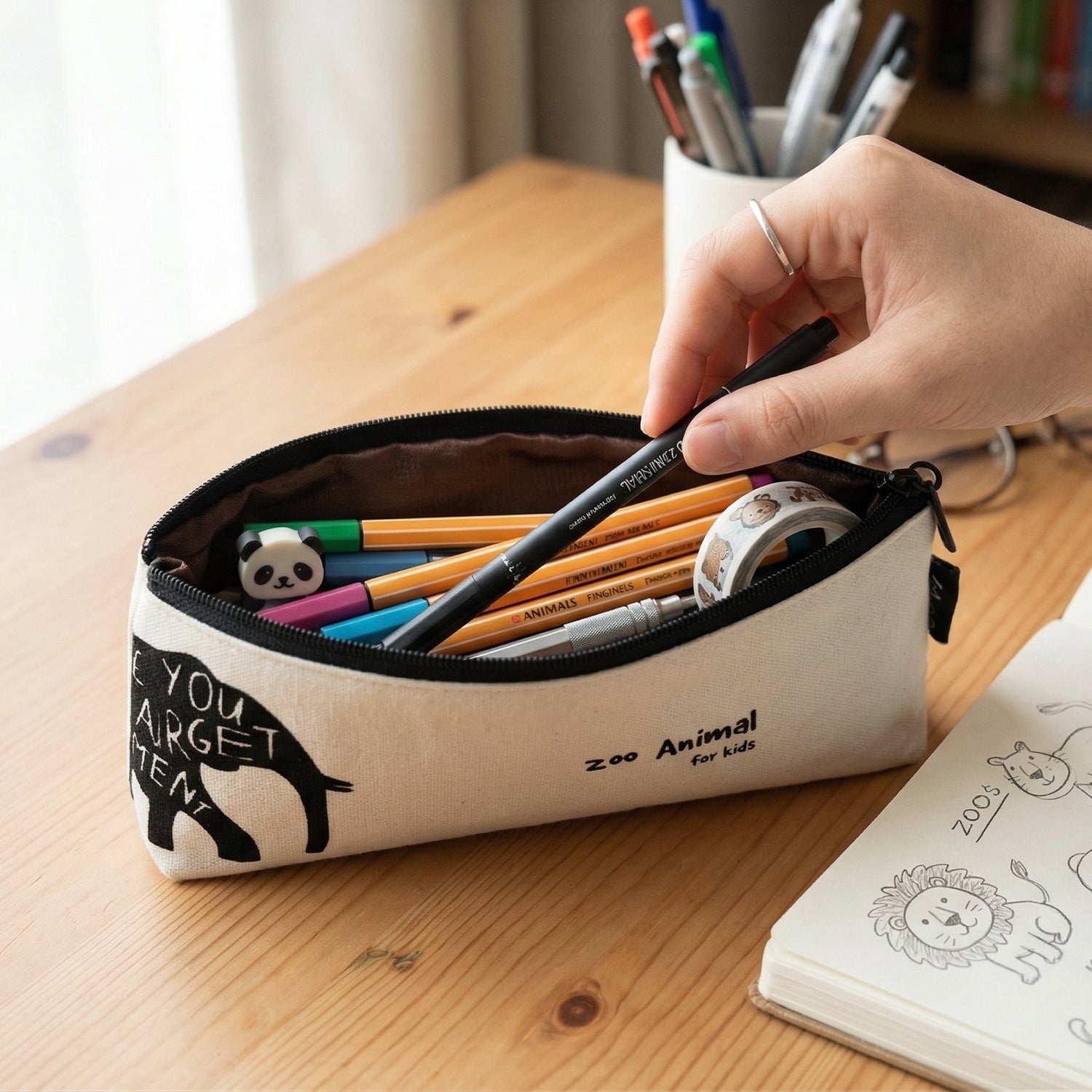 Stylish Canvas Pencil Pouch (1 Pc)