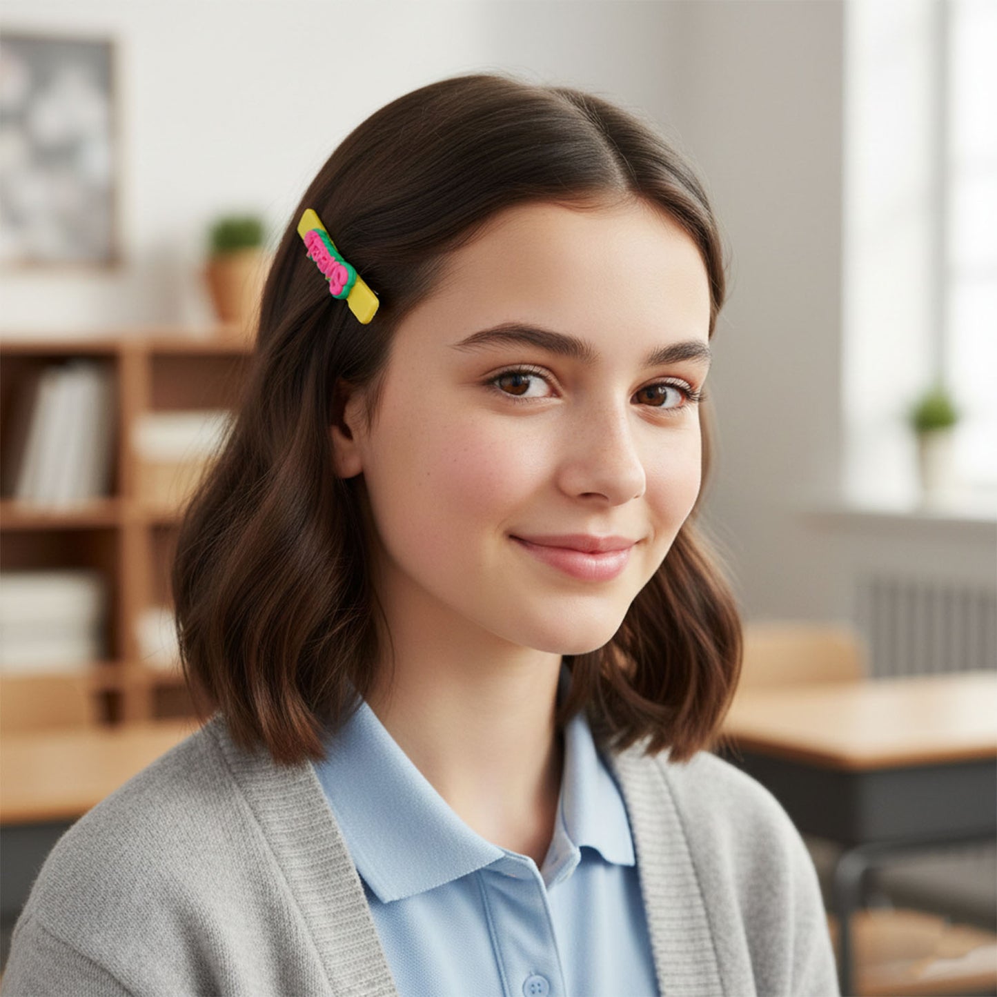 Set of four Wukusy decorative hair clips with sweet text designs, perfect for adding a charming touch to hairstyles.