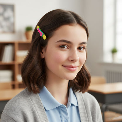 Set of four Wukusy decorative hair clips with sweet text designs, perfect for adding a charming touch to hairstyles.