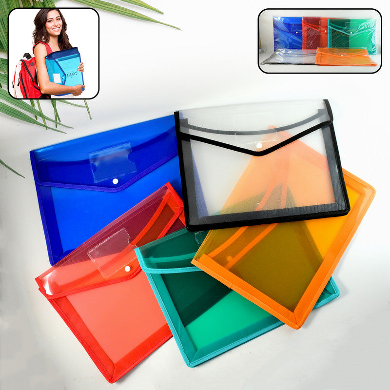 Transparent Document File Folder  Multi-color Button Closure File Bags (1 Pc  Mix Color)