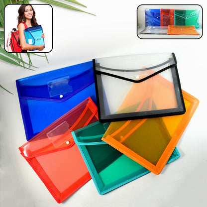 Transparent Document File Folder  Multi-color Button Closure File Bags (1 Pc  Mix Color)