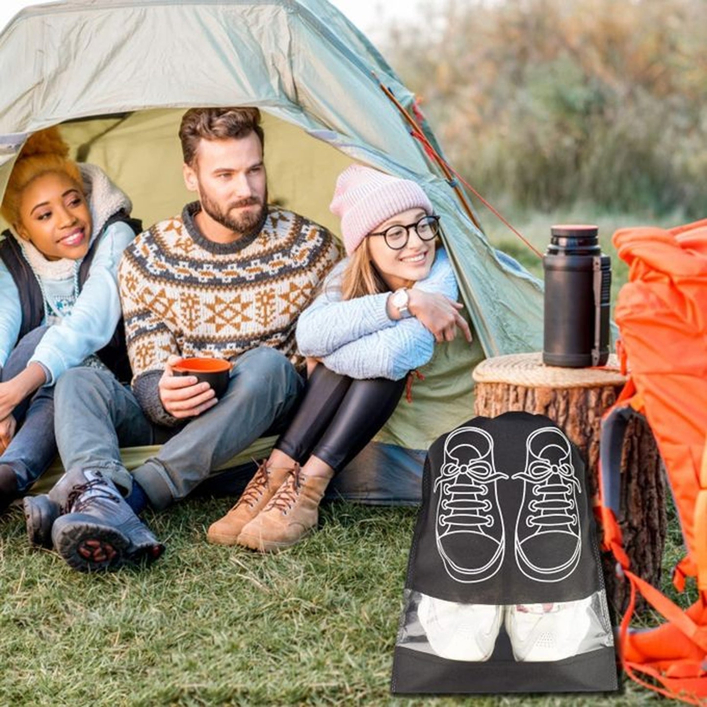 Wukusy travel portable shoes storage bag, compact and lightweight for organizing shoes during trips.
