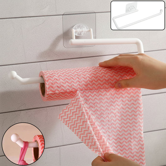 Wall-mounted paper towel holder by Wukusy, showing a sleek metal design installed on a kitchen wall for convenient towel access.