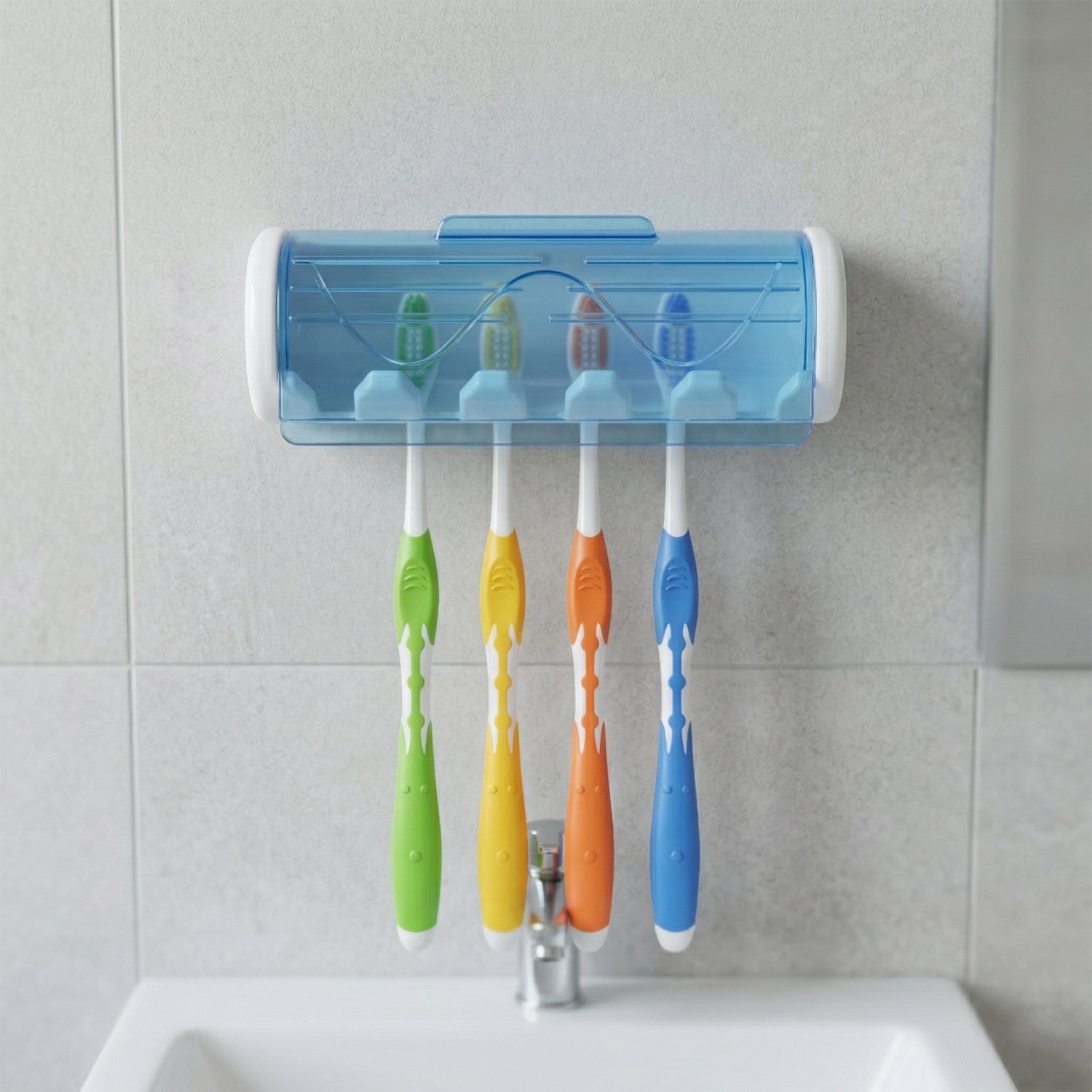 Wall Mounted Toothbrush Holder With Protective Cover (1 Pc)