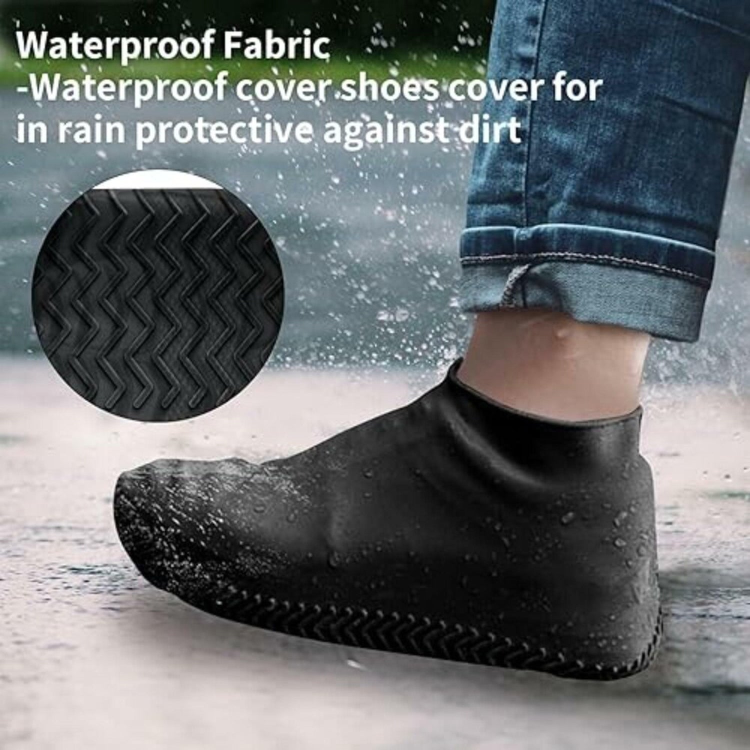 Waterproof Silicone Shoe Cover Black Color (1 Pair Medium Size)
