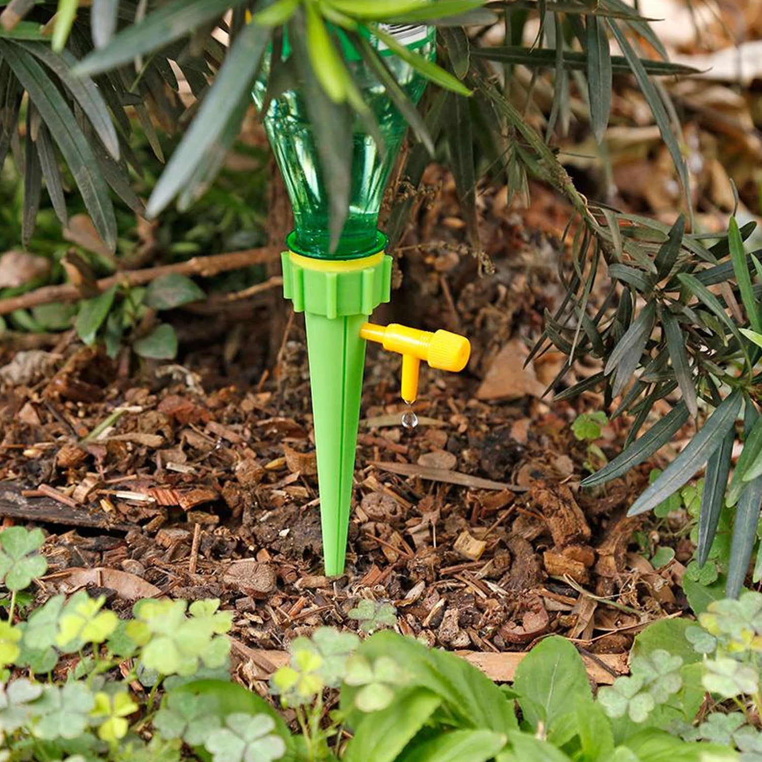 Wukusy garden plant watering spike with adjustable control valve, self-watering device for efficient plant hydration, single unit.