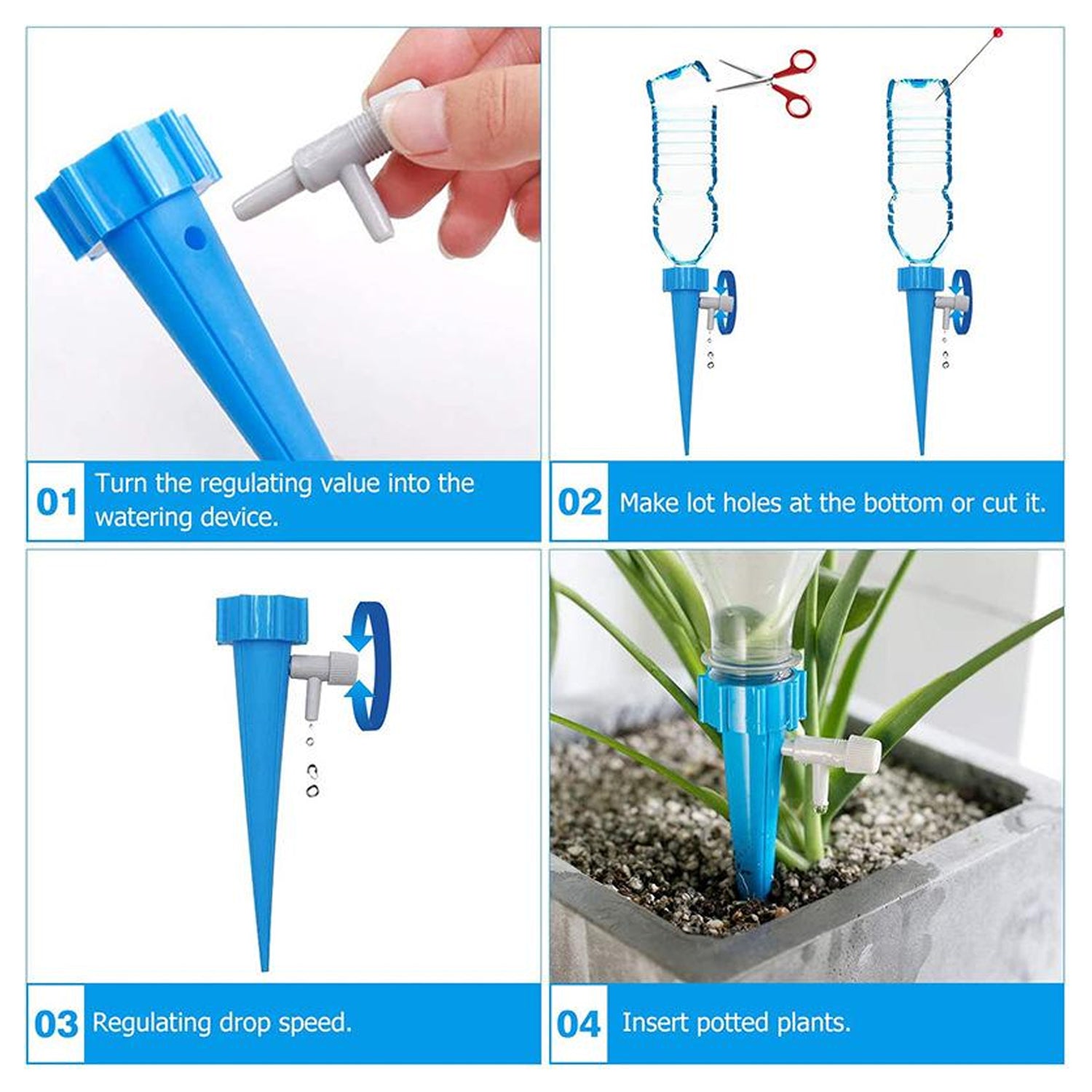 Wukusy garden plant watering spike with adjustable control valve, self-watering device for efficient plant hydration.