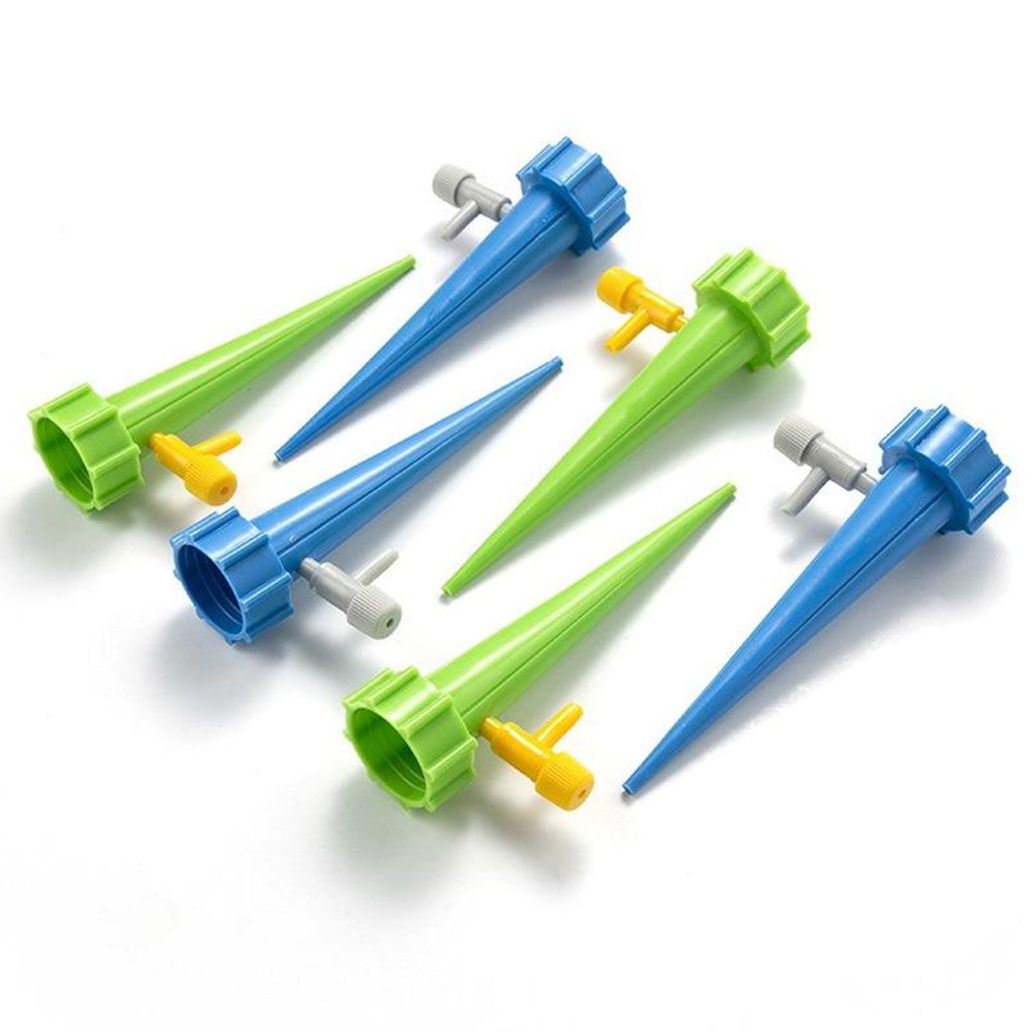 Wukusy garden self-watering spike with adjustable control valve for plants, designed for slow water release and easy plant hydration.