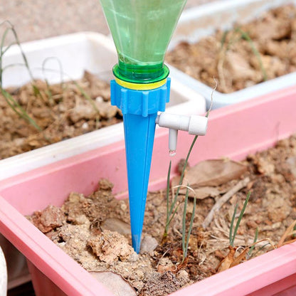 Wukusy garden self-watering plant spike with adjustable control valve and water dripper for efficient plant hydration.