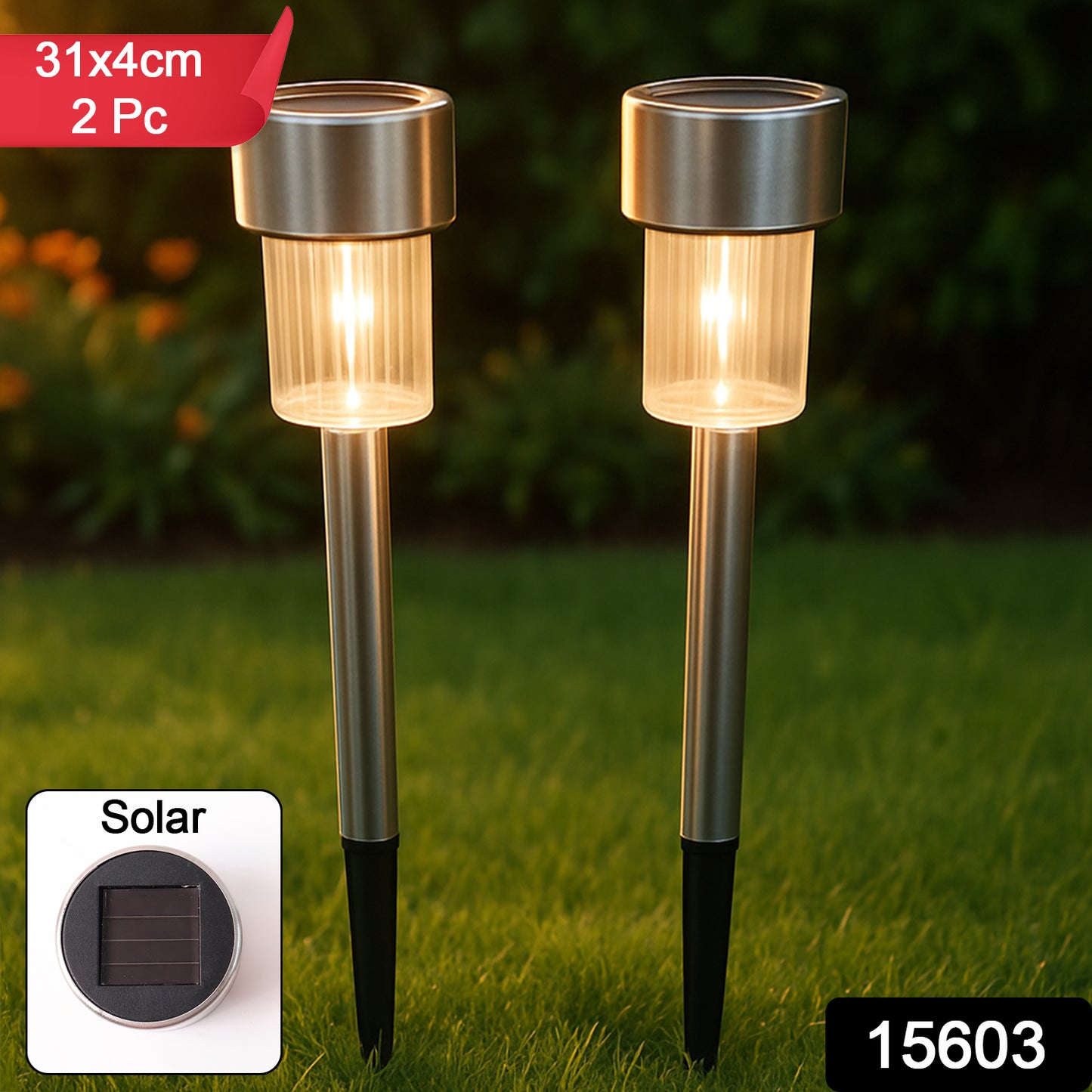 Solar-powered Stainless Steel Garden Pathway Lights 31x4 Cm (2 Pc)