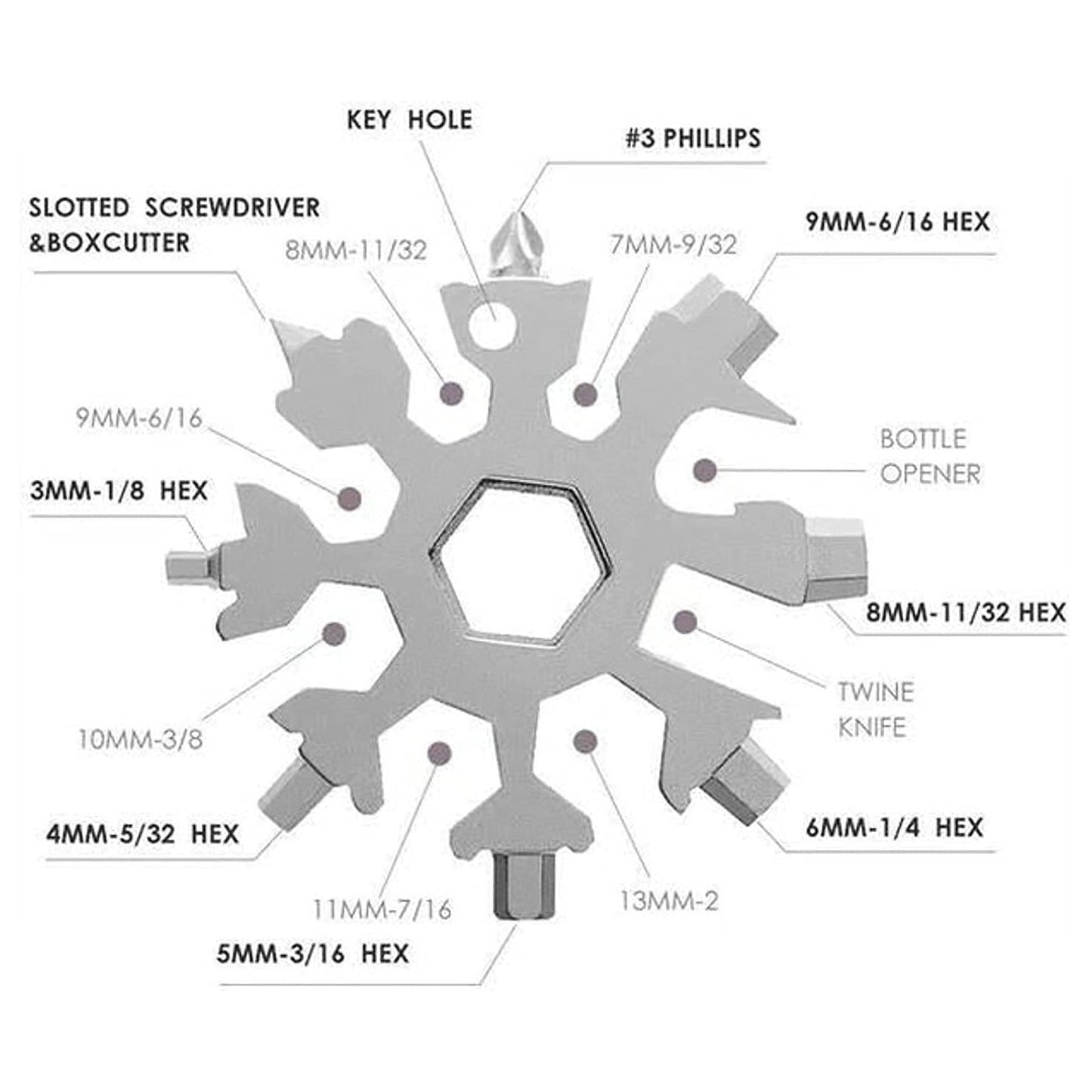Wukusy stainless steel Snowflake Multi-Tool with bottle opener, featuring a snowflake design for versatile hardware use
