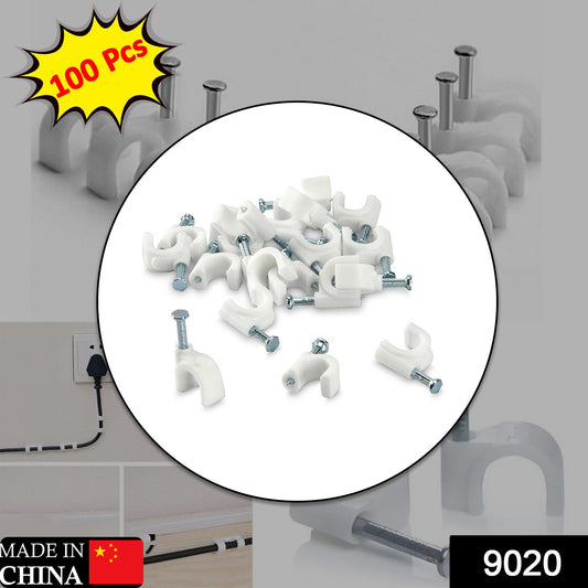 Wukusy 9020 100 Pc 6mm cable clips for securing wires to walls and surfaces in hardware fittings.