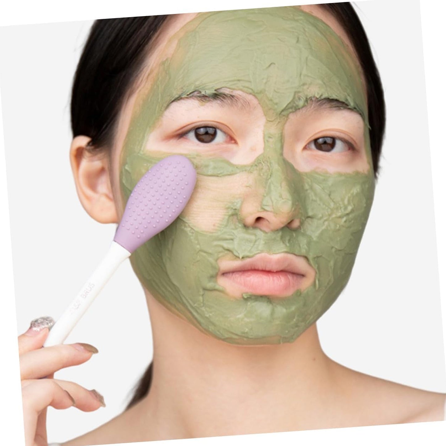 Wukusy double-headed silicone mask brush for facial cleansing, mud mask application, and gentle skin scrubbing in health and beauty.