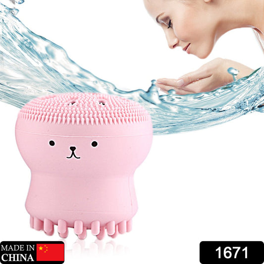 Wukusy facial cleansing brush with cute octopus shape silicone face scrubber and massager for skincare.