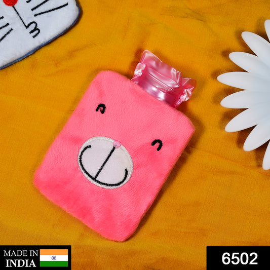 Pink Wukusy small hot water bag with cover for pain relief, neck, shoulder, hand, feet warming, and menstrual cramp relief.