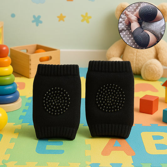 Black toddler wool knit leg warmer and knee guard by Wukusy, soft and cozy for gentle knee support and warmth.