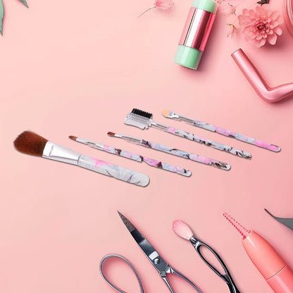 Floral Makeup Brush Set For Eyes Lips And Face (5 Pc)