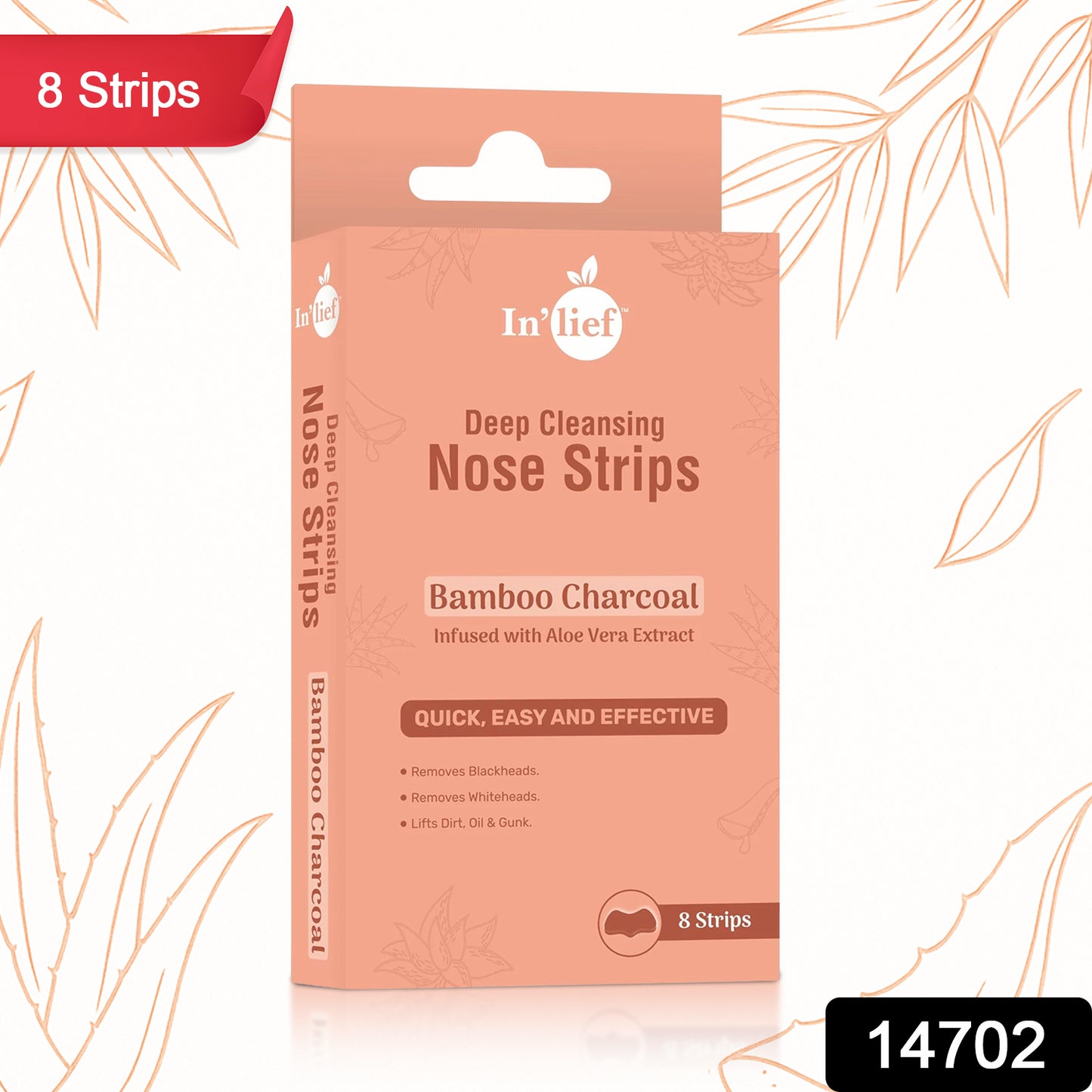 Wukusy Inlief Bamboo Charcoal Deep Cleansing Nose Strips, 8-pack, designed to remove blackheads and impurities from nose area.