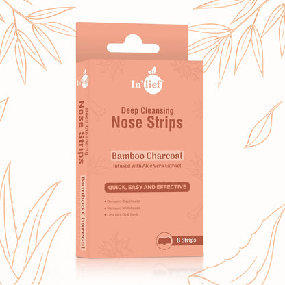 Wukusy Inlief Bamboo Charcoal Deep Cleansing Nose Strips on nose, designed for pore cleansing and skin refreshment.