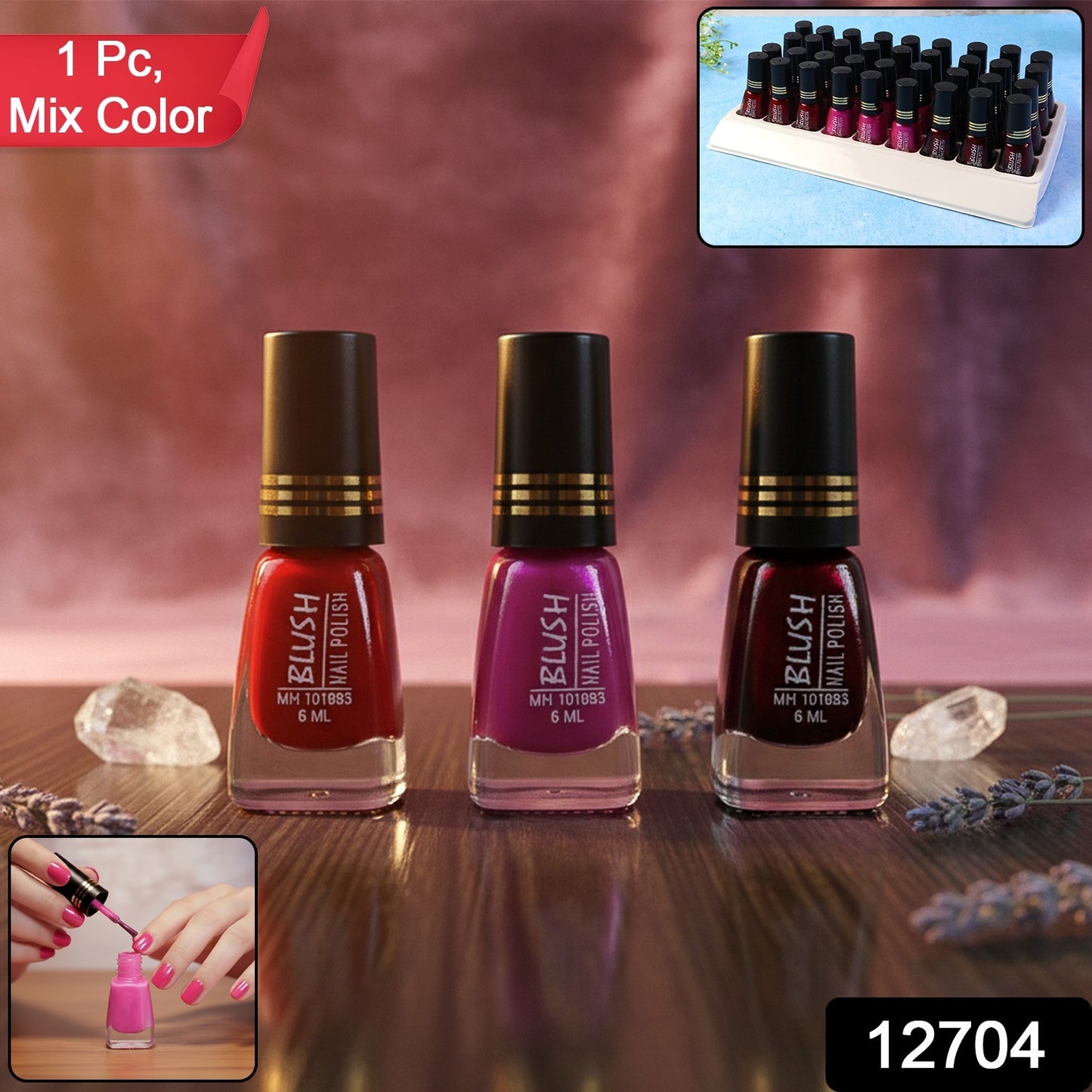 Wukusy Premium Blush Nail Polish in a 6ml bottle with a mix of blush color shades, perfect for health and beauty nail care.