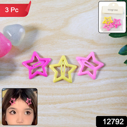 Set of three star-shaped hair clips for girls by Wukusy, colorful and stylish hair accessories for kids' hair styling.