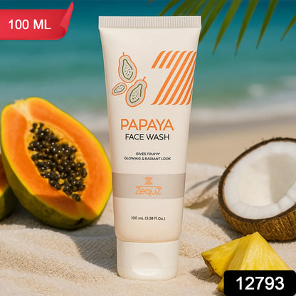 Wukusy Zequz Papaya Face Wash in 100ml bottle, natural skincare product for gentle cleansing and healthy skin.