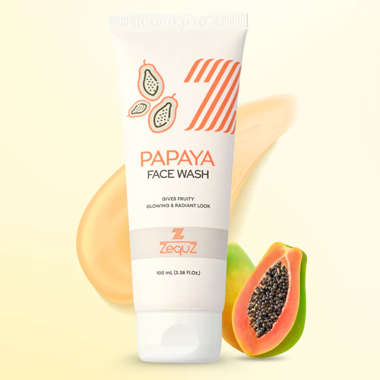 Wukusy Zequz Papaya Face Wash in 100ml bottle, gentle skincare for healthy, refreshed skin, natural papaya extract for cleansing.