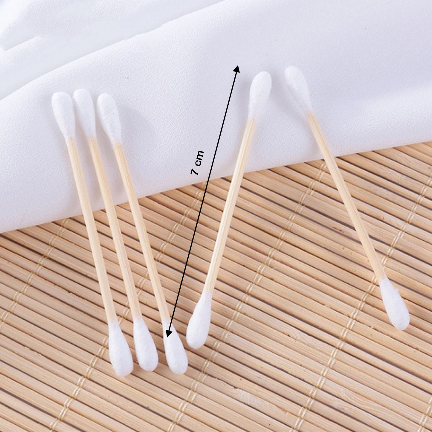 Wukusy Bamboo Cotton Swabs with wooden handles, double-head eco-friendly cosmetic tools for makeup, ear cleaning, and wound care.
