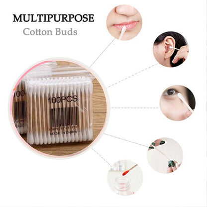 Wukusy bamboo cotton swabs with wooden handles, double-head eco-friendly cosmetic tool for makeup, ear cleaning, and wound care, pack of 20.