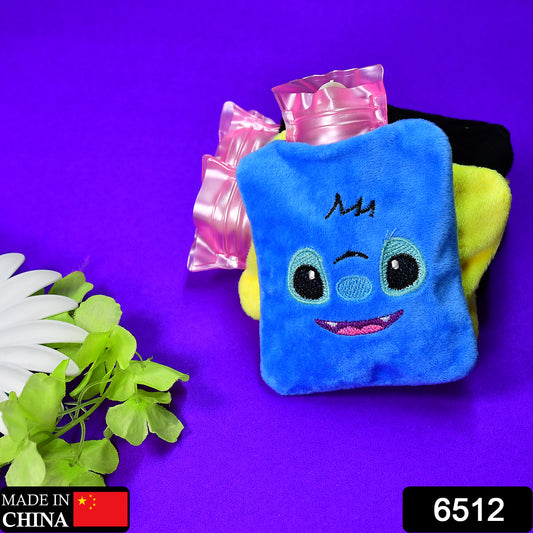 Blue Stitch Small Hot Water Bag with cover by Wukusy, used for pain relief, neck, shoulder, and menstrual cramps, and hand and foot warming.