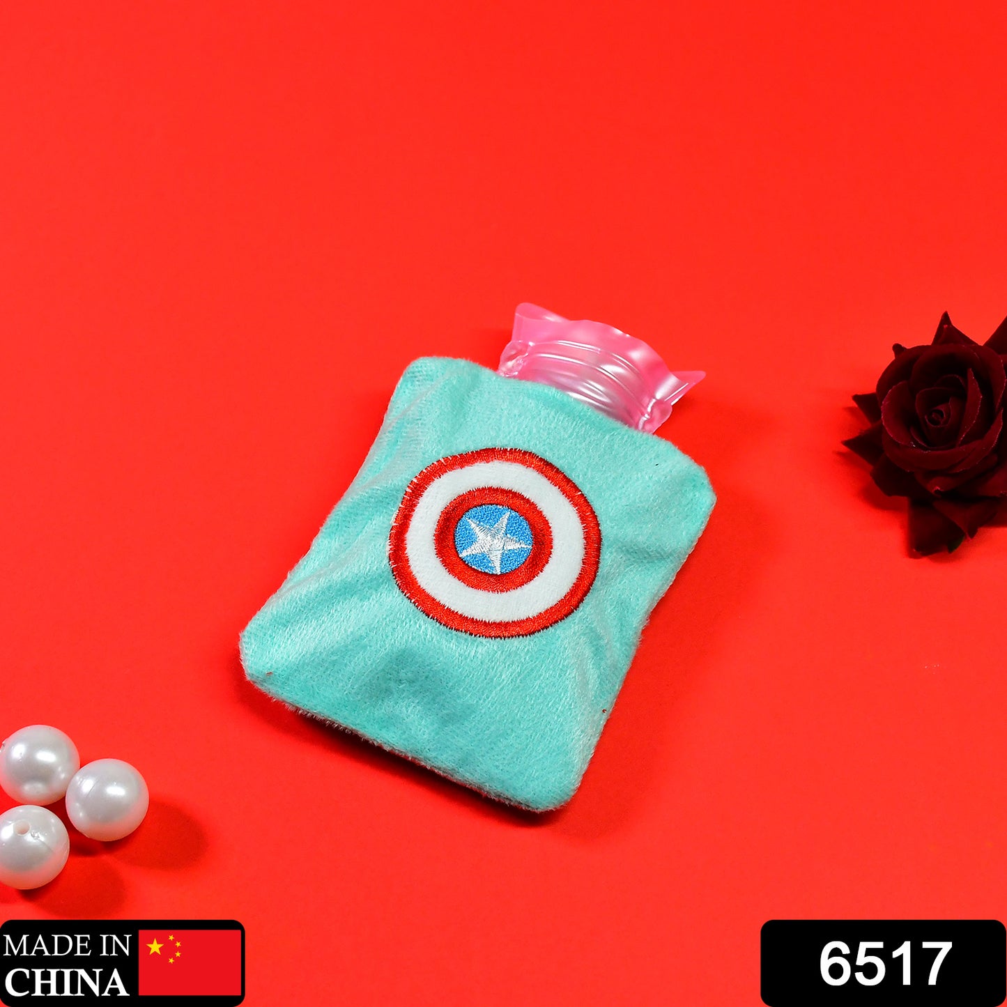 Wukusy Captain America's Shield small hot water bag with cover for pain relief, neck, shoulder, hand, feet warmth, and menstrual cramps.