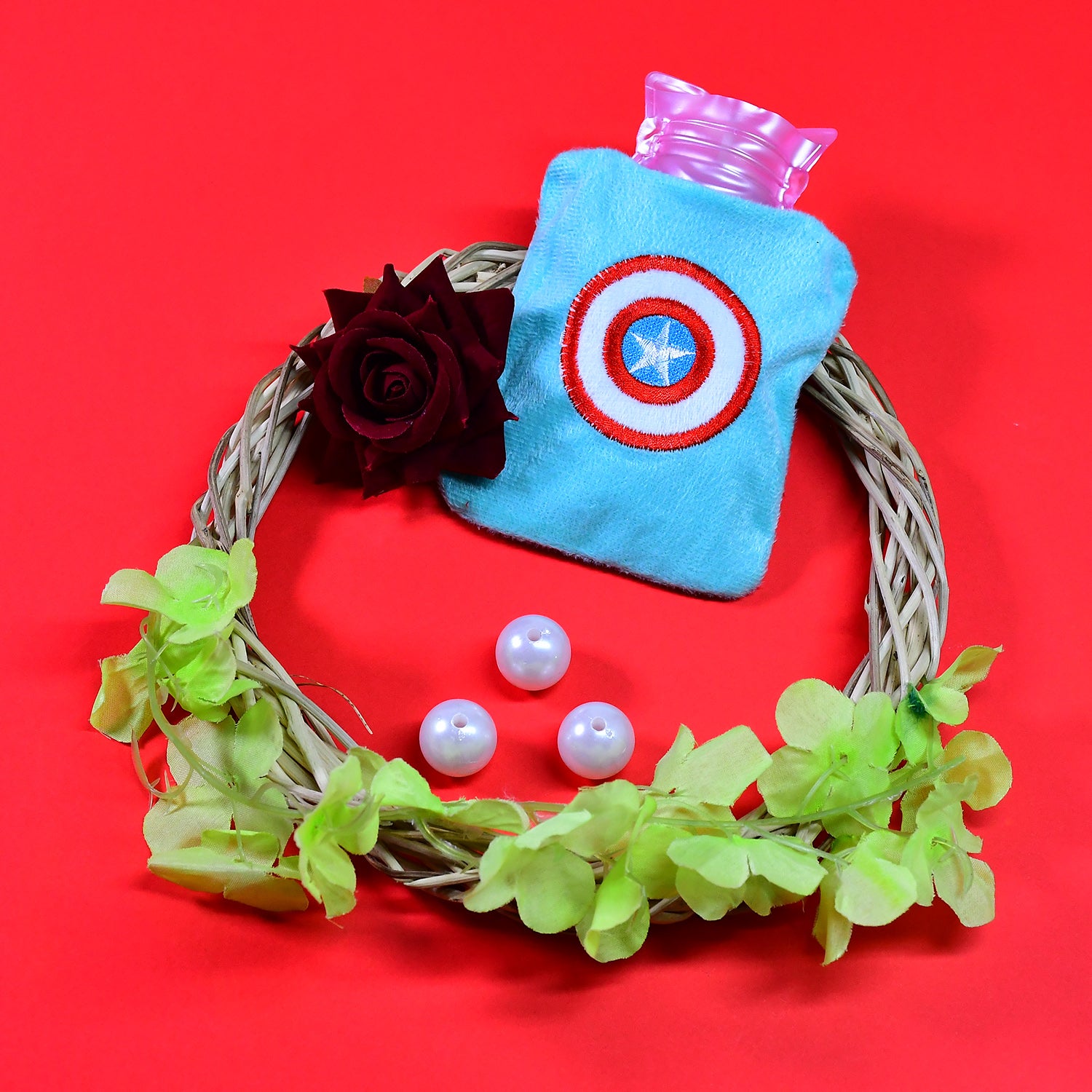 Wukusy Captain America's shield small hot water bag with cover for pain relief, neck, shoulder, hand, feet warmer, menstrual cramps.