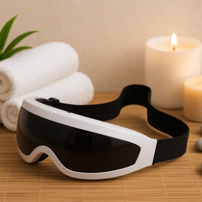 Wukusy electric eye massager with adjustable elastic band, designed for eye relaxation and health care.