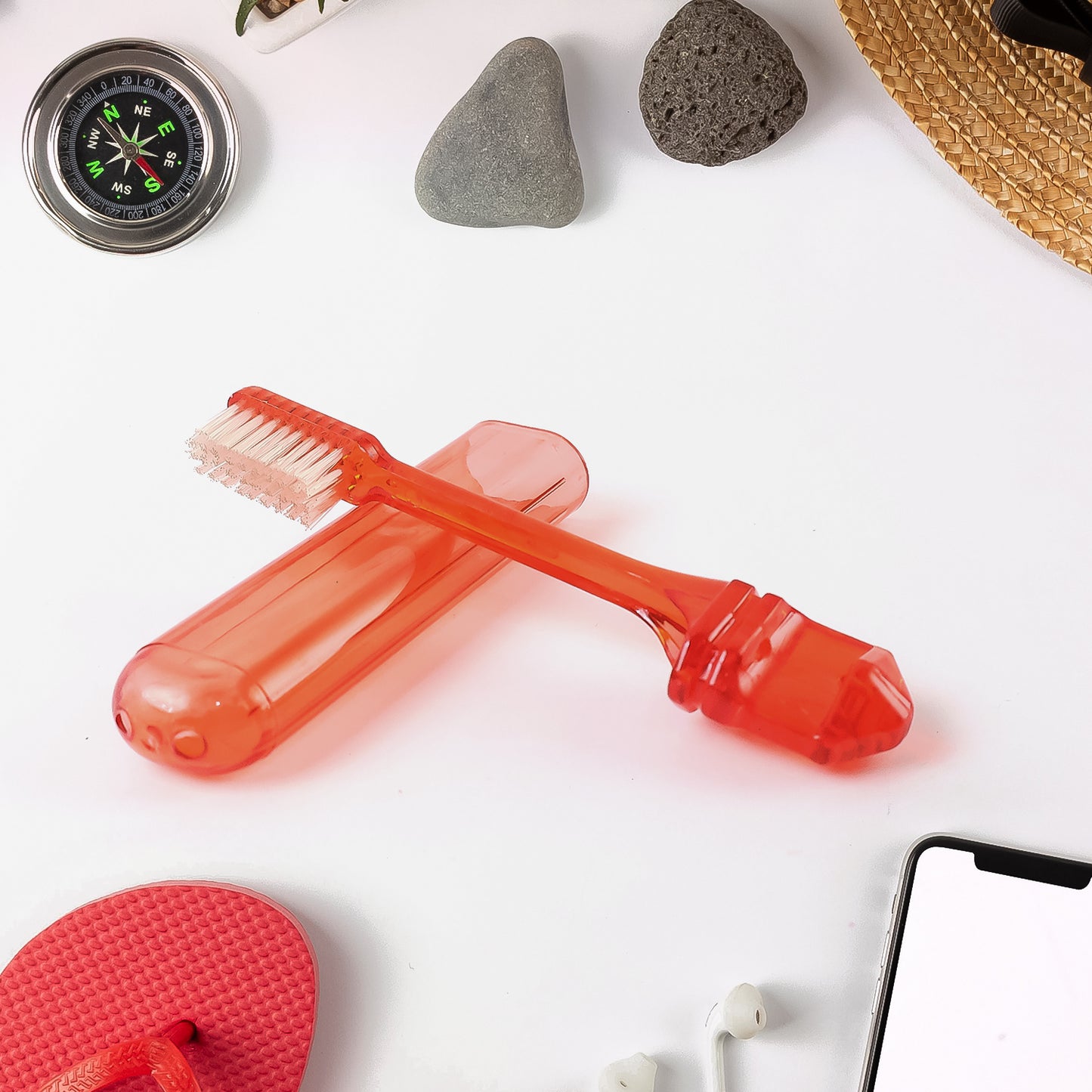 Wukusy portable folding toothbrush with built-in travel case, compact health care accessory for convenient oral hygiene on the go