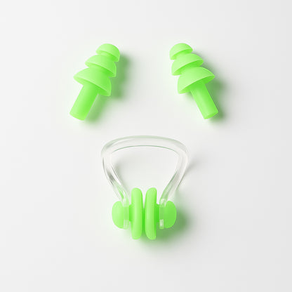 Wukusy swimming earplugs and nose clip set, 3-piece health care kit for water sports, with black earplugs and nose clip in packaging