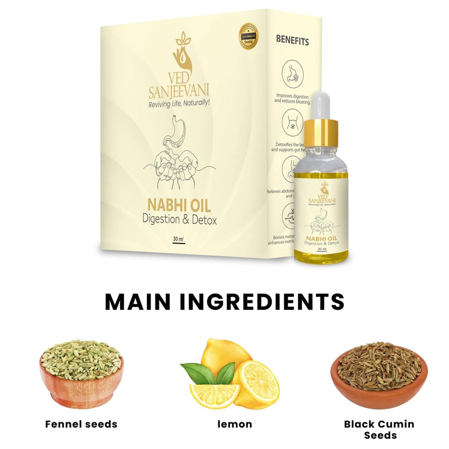 Ved Sanjeevani 30ml Ayurvedic Nabhi Oil For Digestion  Detox (30ml  1 Pc)