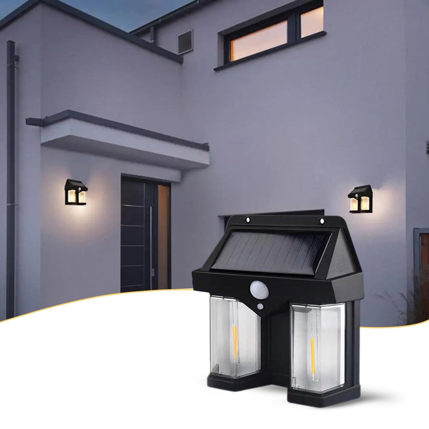 Wukusy outdoor solar wall lamp waterproof garden villa night light with double lamps and motion induction, ideal for home decor.