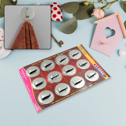 Wukusy 12-pack steel wall hanging hooks, self-adhesive for bathroom tiles, kitchen, calendar, key hanging, and home decor.