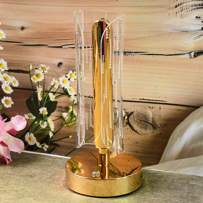 Luxury tall cylinder crystal table lamp by Wukusy, featuring a sleek design and transparent crystal base for elegant home decor.