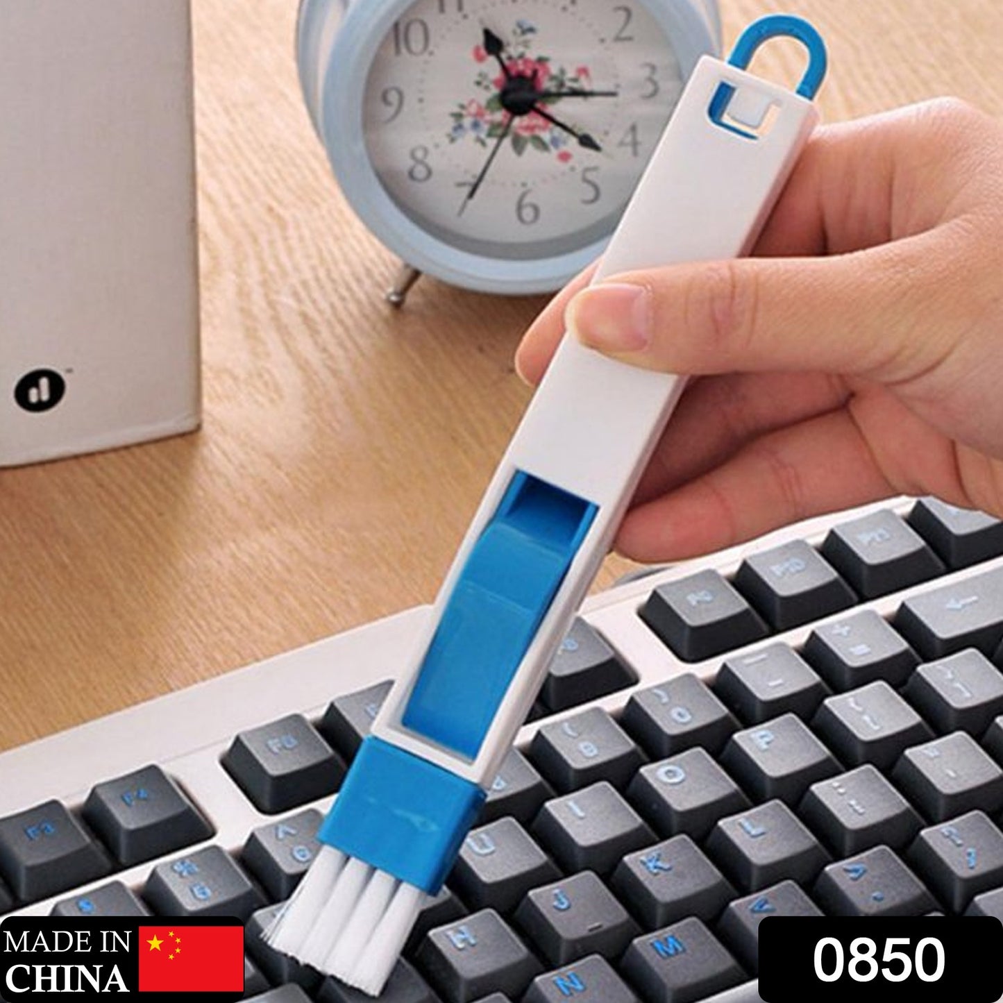 Wukusy 0850 2-in-1 multi-function plastic cleaning brush for window slots, keyboards, and wardrobes, removing dust effectively.