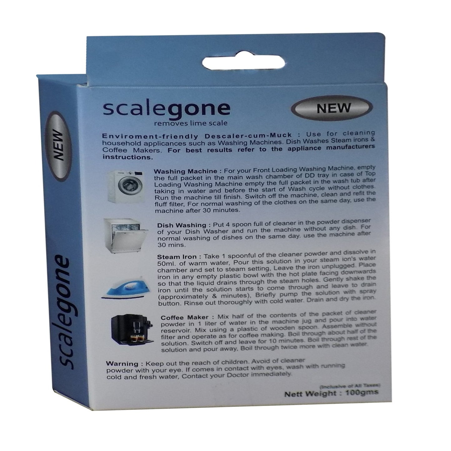 Wukusy Washing Machine Scalegon Powder for tub cleaning, 100g, used for removing limescale and buildup inside washing machines.
