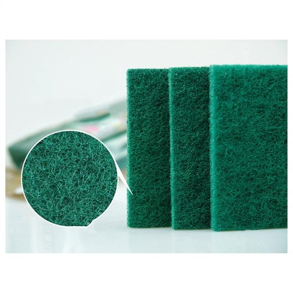 Green Wukusy kitchen scrubber pads for utensils and tile cleaning, ideal for home improvement and surface scrubbing tasks.